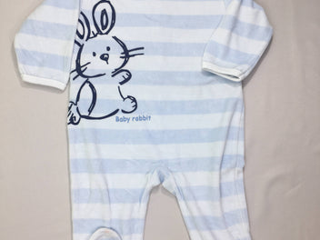 Pyjama velours rayé bleu ciel/blanc  lapin 