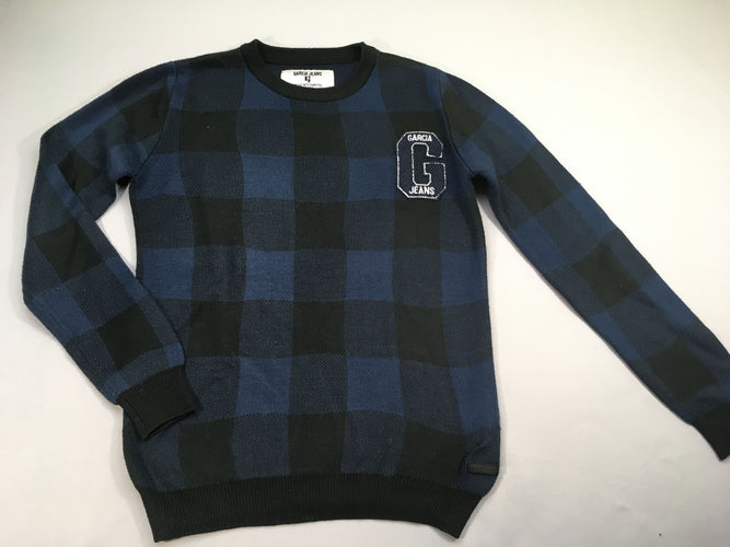 Pull carreaux bleu/noir G, légèrement bouloché, moins cher chez Petit Kiwi