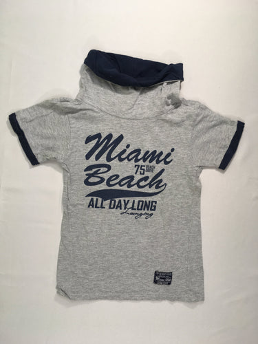 T-shirt m.c gris chiné col montant Miami, moins cher chez Petit Kiwi