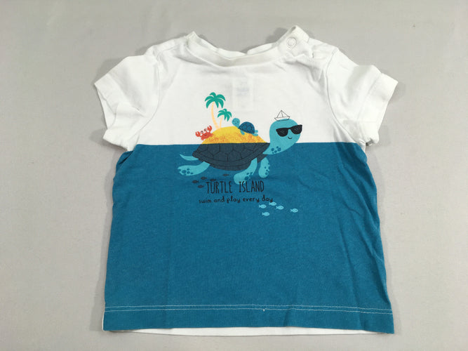 T-shirt m.c blanc/bleu tortue, moins cher chez Petit Kiwi