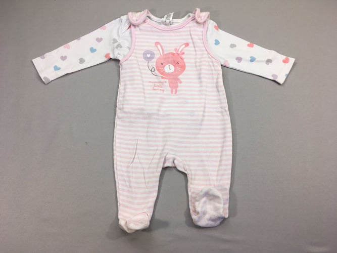 Pyjama s.m jersey rose pâle rayé lapin + t-shirt m.l pois, moins cher chez Petit Kiwi