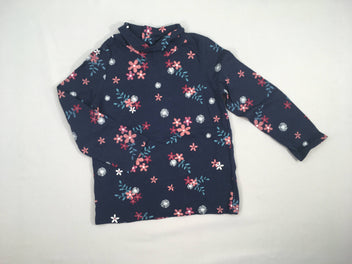 T-shirt col roulé bleu fleurs