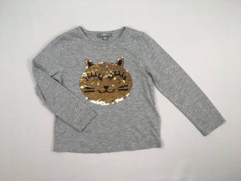 T-shirt m.l gris chiné chat sequins réversibles, bouloché