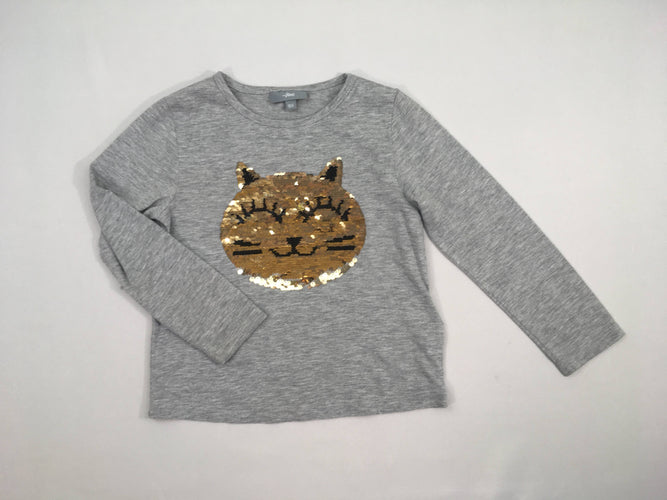 T-shirt m.l gris chiné chat sequins réversibles, bouloché, moins cher chez Petit Kiwi