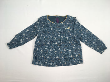 Blouse ml bleu/vert baleines, boulochée