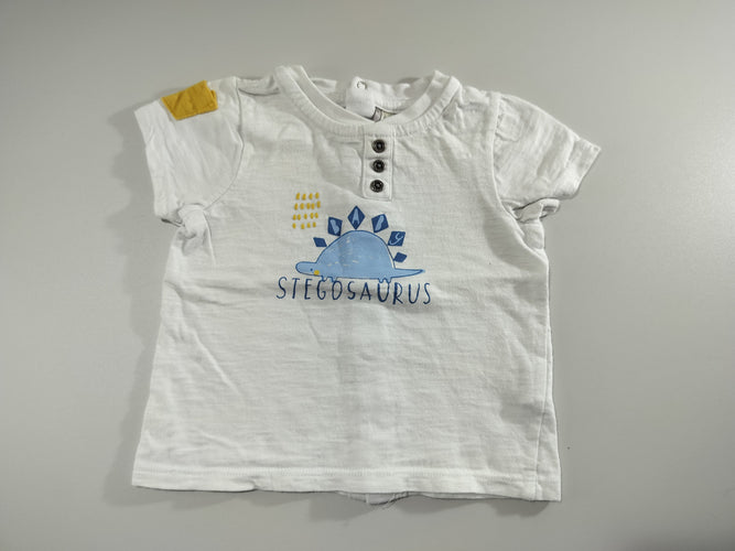 T-shirt m.c blanc  "stegosaure" , fermeture à l'arrière par pressions, moins cher chez Petit Kiwi
