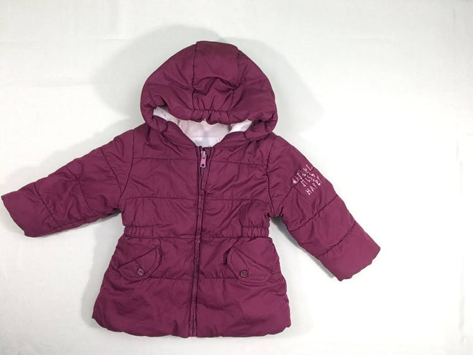 Veste zippée à capuche matelassée( mauve-bordeau), intérieur polar "little miss happy", moins cher chez Petit Kiwi