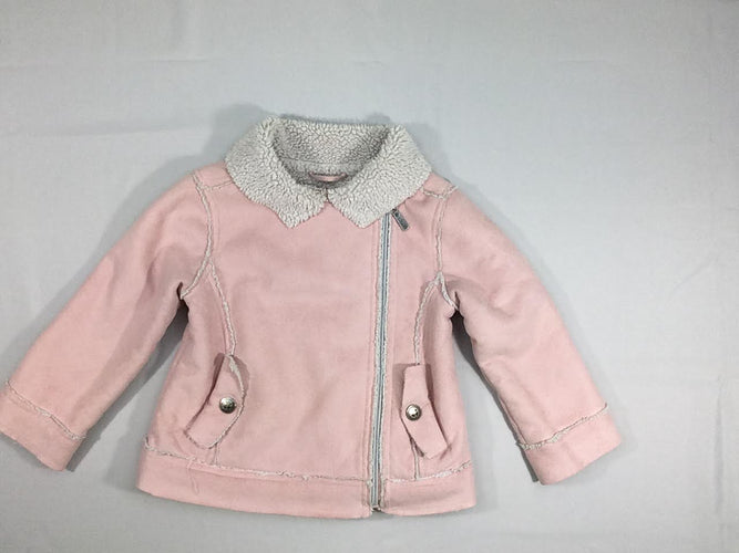 Veste zippée  style daim rose, intérieur moutonné, moins cher chez Petit Kiwi