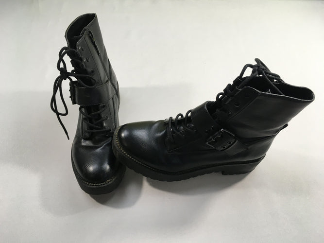 Bottines noires montantes boucles coté, moins cher chez Petit Kiwi