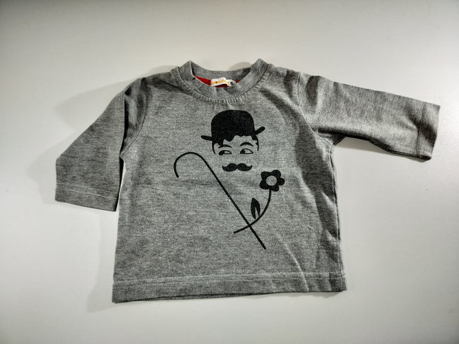 T-shirt m.l gris chiné personnage à moustache, moins cher chez Petit Kiwi
