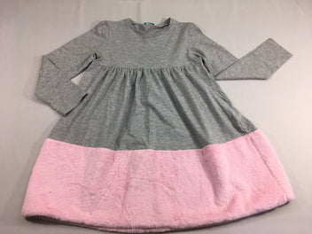 Robe m.l gris-rose bi-matière jersey-velours bas