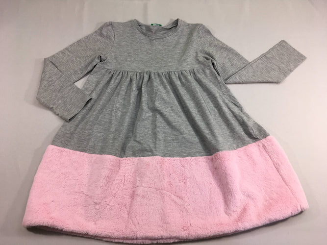 Robe m.l gris-rose bi-matière jersey-velours bas, moins cher chez Petit Kiwi