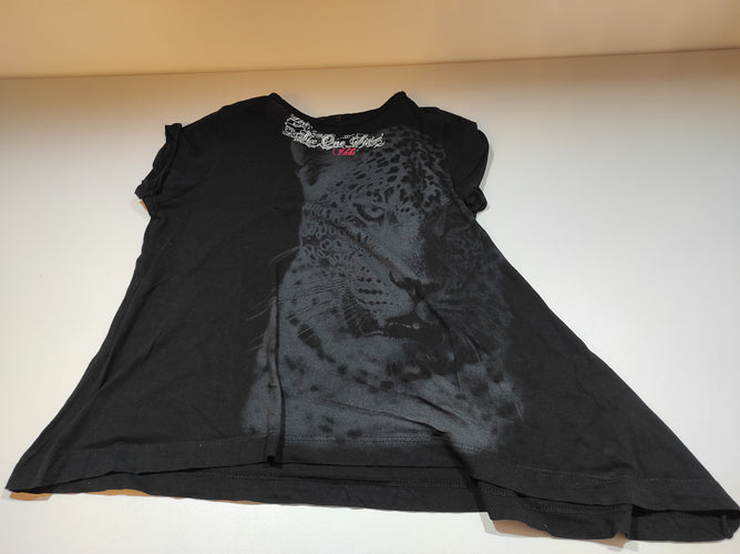 T-shirt m.c assymétrique noir, tête de léopard, moins cher chez Petit Kiwi