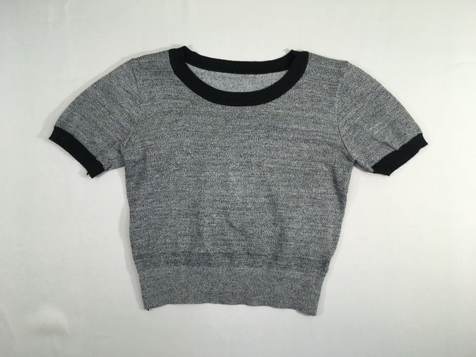 T-shirt m.c mailles gris chiné bords noirs, moins cher chez Petit Kiwi