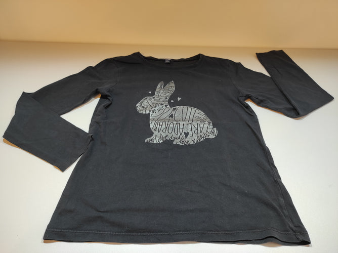 T-shirt m.l noir, lapin argneté avec écritures, moins cher chez Petit Kiwi