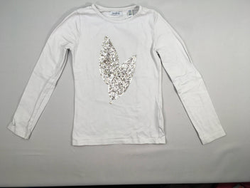 T-shirt m.l blanc feuilles argentées sequins