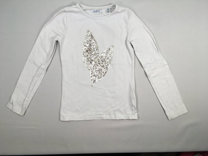 T-shirt m.l blanc feuilles argentées sequins, moins cher chez Petit Kiwi