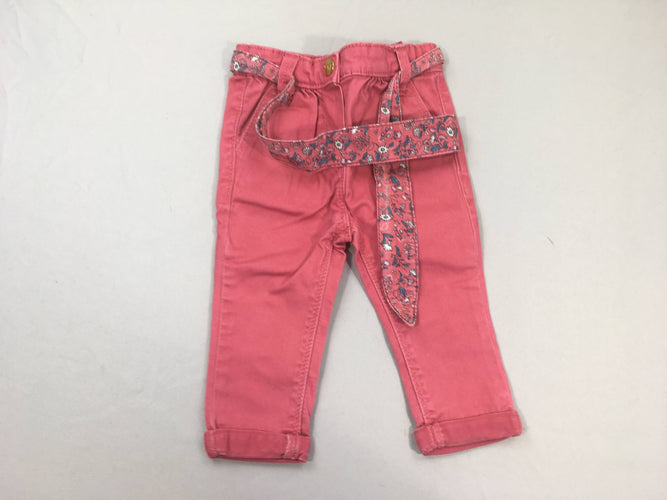 Pantalon rose, ceinture rose fleurie, moins cher chez Petit Kiwi
