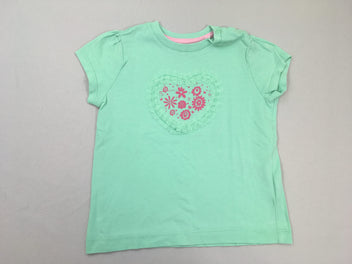 T-shirt m.c vert coeur  en tulle fleurs roses