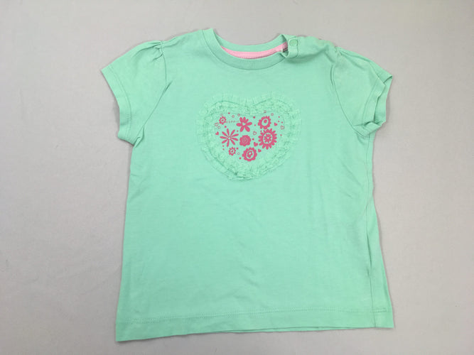 T-shirt m.c vert coeur  en tulle fleurs roses, moins cher chez Petit Kiwi