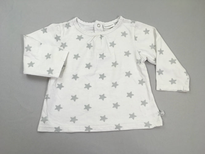 T-shirt m.l blanc étoiles grises, moins cher chez Petit Kiwi