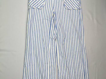 Pantalon souple blanc ligné bleu taille élastique