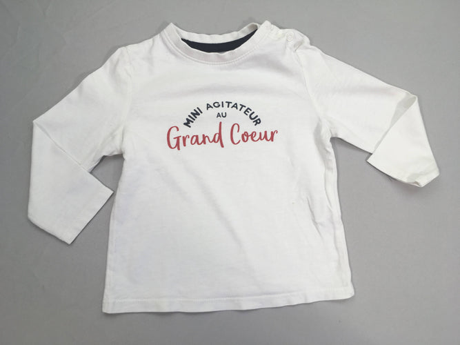 T-shirt m.l blanc "Mini agitateur au grand coeur", moins cher chez Petit Kiwi
