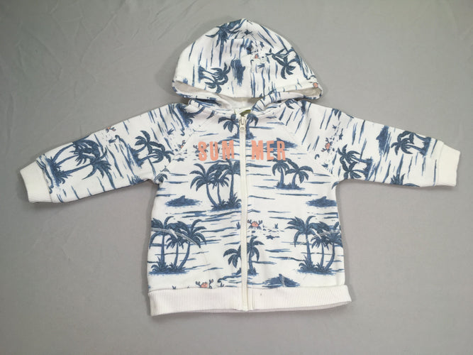 Gilet sweat zippé à capuche blanc palmiers bleus "sun mer", moins cher chez Petit Kiwi
