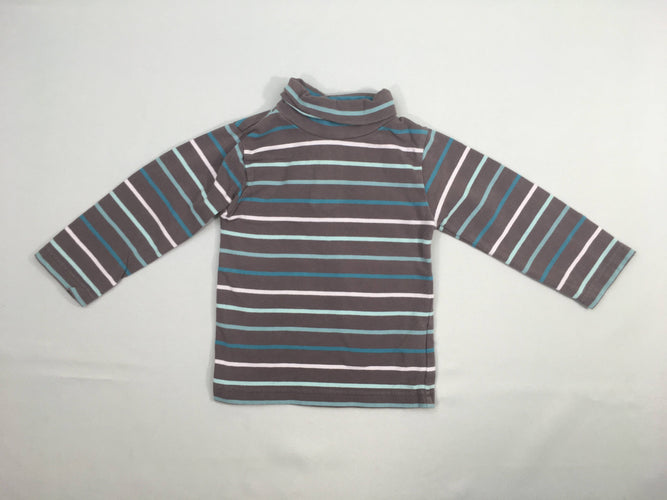 T-shirt m.l col roulé taupe rayé rose-bleu, moins cher chez Petit Kiwi