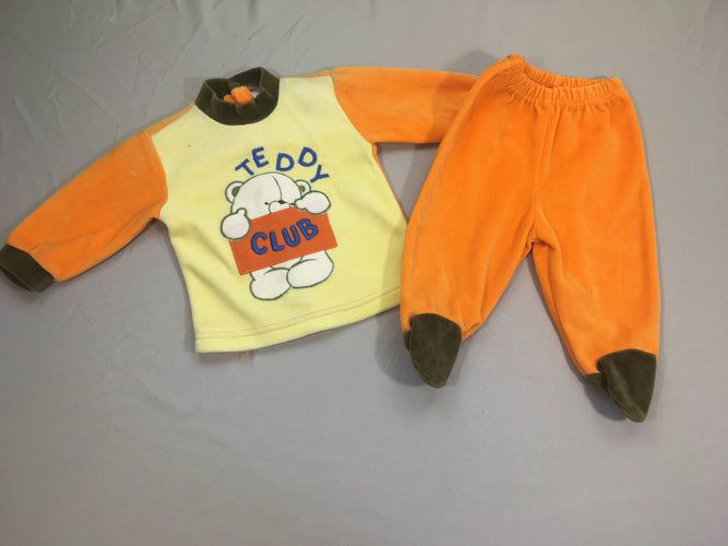 Pyjama 2pcs velours orange et jaune ourson "Teddy club", moins cher chez Petit Kiwi