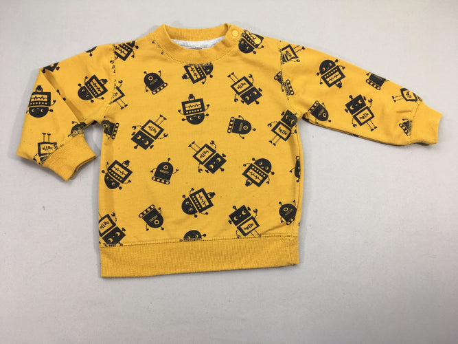 Sweat jaune moutarde robot, légèrement bouloché, moins cher chez Petit Kiwi