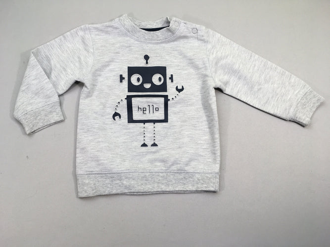 Sweat gris chiné robot, légèrement bouloché, moins cher chez Petit Kiwi