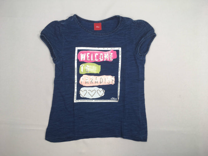 T-shirt m.c bleu chiné cadre sequins Welcome, moins cher chez Petit Kiwi