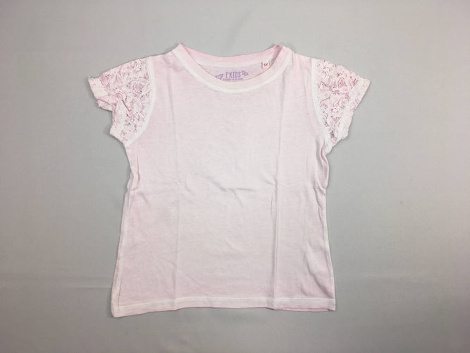 T-shirt m.c rose pâle dentelle manche, moins cher chez Petit Kiwi
