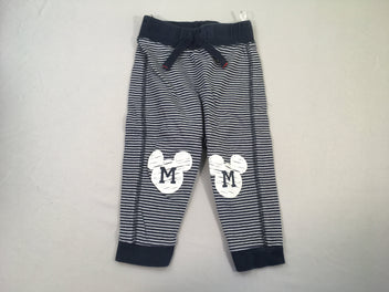Pantalon molleton bleu marine rayé blanc Mickey