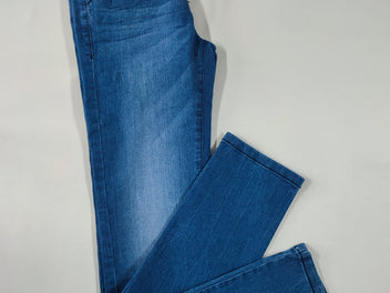Jeans skinny bleu ceinture intérieure blanche à carreaux