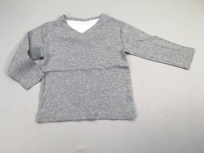 T-shirt m.l gris chiné col V effet superposé, moins cher chez Petit Kiwi