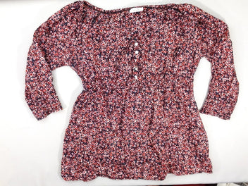 Blouse m.l bleu foncé fleurs rouge