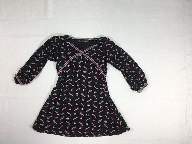 Robe m.l jersey noire motifs fleurs, moins cher chez Petit Kiwi