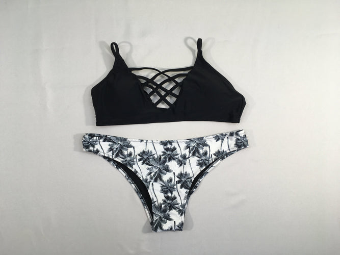 Bikini  noir-blanc palmier M, moins cher chez Petit Kiwi