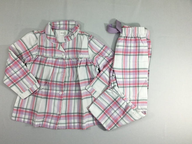 Pyjama 2pcs flannelle à carreaux blanc rose fil irisé, moins cher chez Petit Kiwi