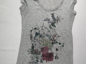 T-shirt m.c gris chiné bouquet-Légèrement bouloché