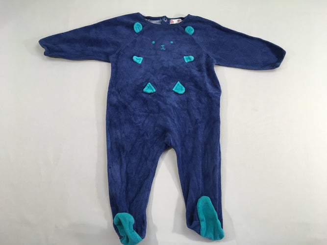 Pyjama velours bleu ours oreilles, moins cher chez Petit Kiwi