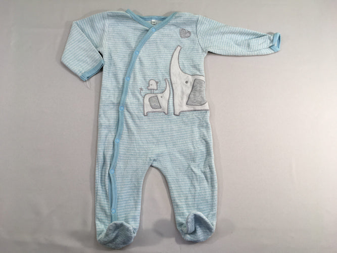 Pyjama velours blanc rayé bleu éléphant, moins cher chez Petit Kiwi
