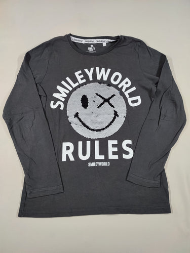T-shirt m.l gris foncé à sequins réversibles "Smileyworld rules", moins cher chez Petit Kiwi