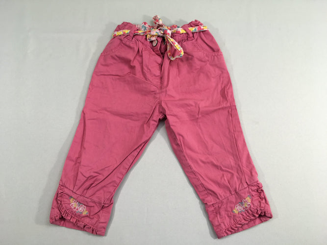 Pantalon rose ceinture textile fleurie, moins cher chez Petit Kiwi