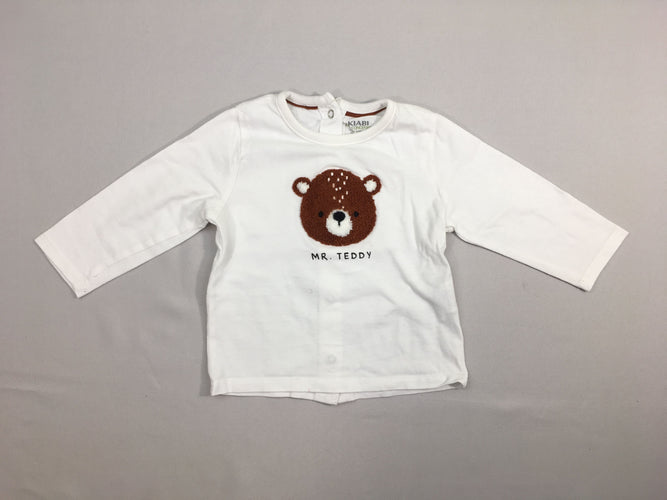 T-shirt m.l blanc ours en relief, moins cher chez Petit Kiwi