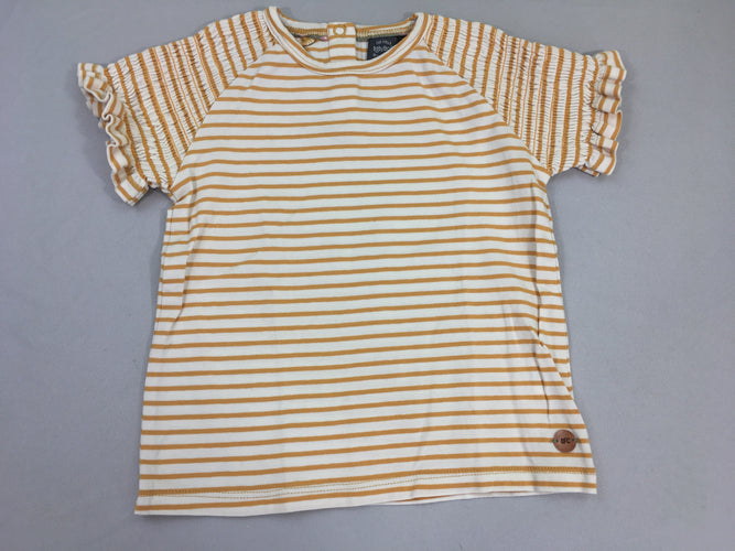 T-shirt m.c blanc rayé jaune manches s.mockées, moins cher chez Petit Kiwi