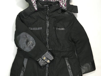 Veste ouatinée noire empiècements doublée polar, à capuche amovible