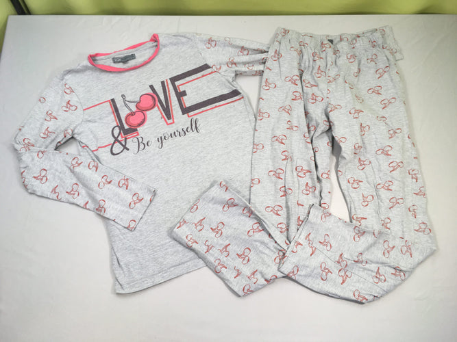 Pyjama 2pcs jersey gris chiné love, un peu bouloché, moins cher chez Petit Kiwi